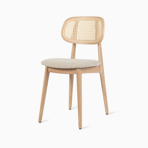 Chaise Titus chêne naturel vernis assise rembourrée bouclé blanc lime