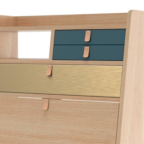 Segretario da parete Gaston 60 cm rovere - ottone spazzolato e blu petrolio Hartô