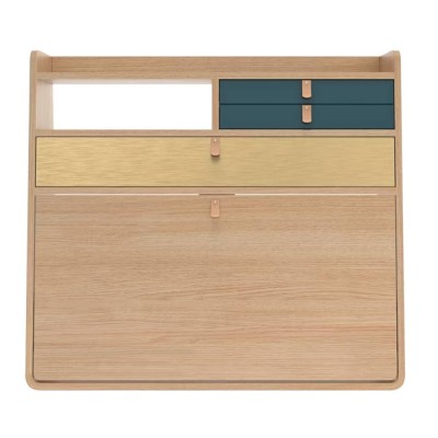 Wall writing desk Gaston 80 cm oak - brass & blue petrol Hartô 2