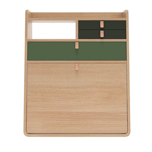 Secrétaire mural Gaston 60 cm chêne - vert