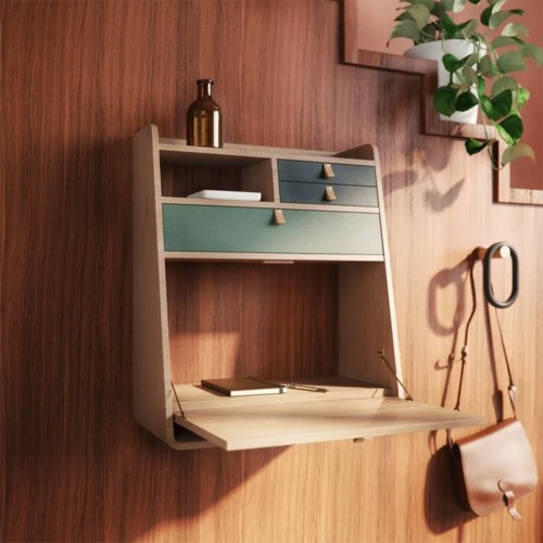 Escritorio de pared Gaston 60 cm roble - verde