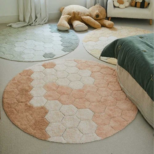 Washable round rug Honeycomb pink