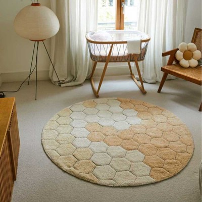 Wasbaar rond vloerkleed Honingraat goud 2