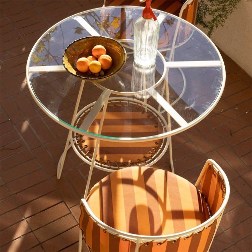 Table Palmer fer écru + Rayures brick/marron