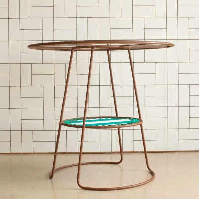 Table Palmer fer brun + rayures vert/blanc Honoré