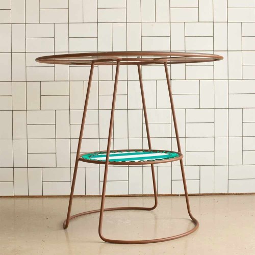 Bruine ijzeren Palmer tafel met groen/witte strepen