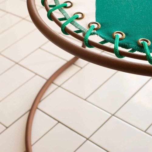 Bruine ijzeren Palmer tafel met groen/witte strepen