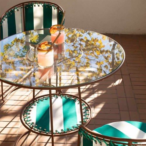 Palmer table brown iron green/white stripes