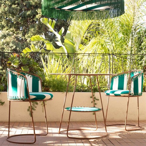 Table Palmer fer brun + rayures vert/blanc