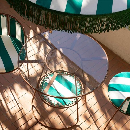 Table Palmer fer brun + rayures vert/blanc