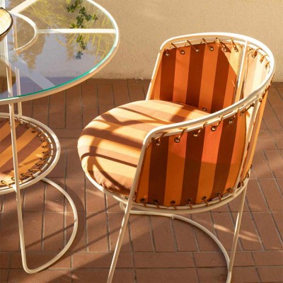 Silla Palmer de hierro color crudo con rayas ladrillo/marrón Honoré