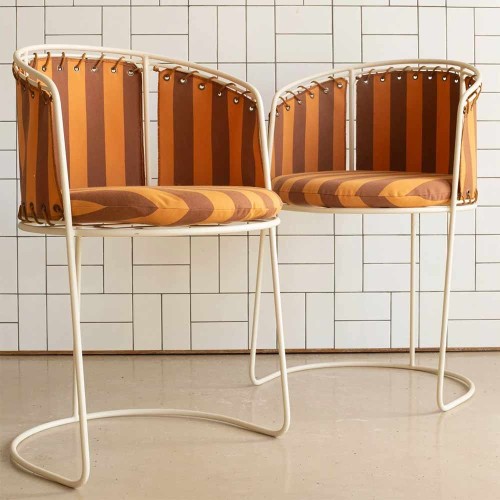 Palmer ecru iron chair with brick/brown stripes