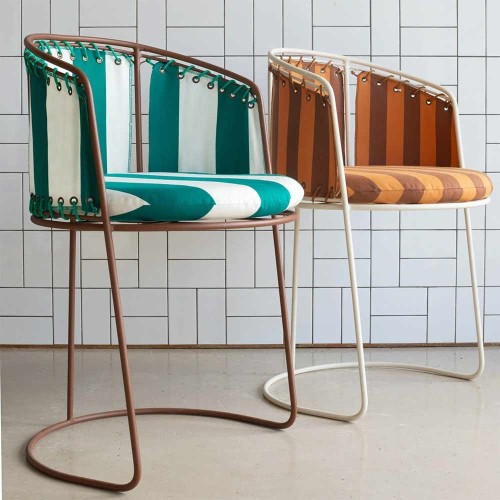 Sedia Palmer in ferro ecru con strisce marrone/mattone