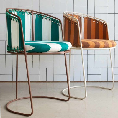 Chaise Palmer fer brun + rayures vert/blanc Honoré