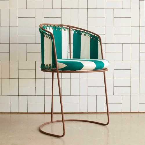 Chaise Palmer fer brun + rayures vert/blanc