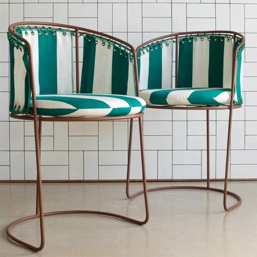Chaise Palmer fer brun + rayures vert/blanc