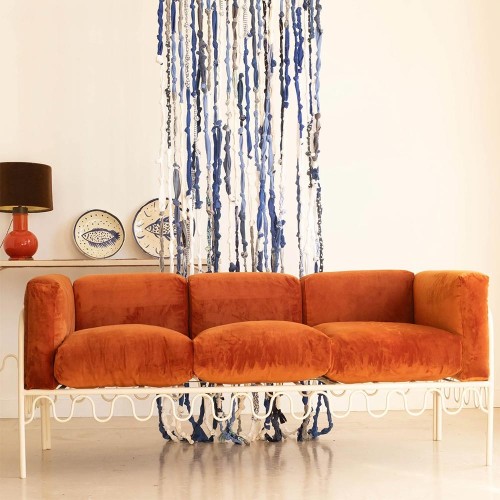 Dolores sofa in Brick velvet, ecru iron frame