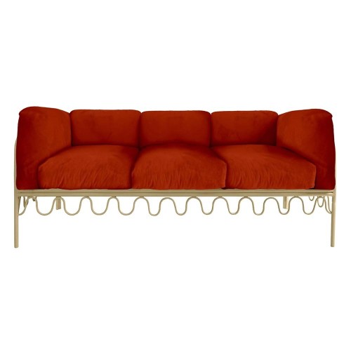 Dolores Sofa in baksteen fluweel, ecru ijzeren frame