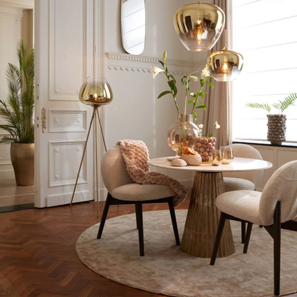 Table Ø100x78 cm LEYDA marbre blanc-bronze antique