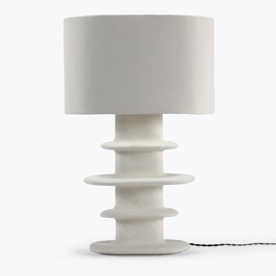 Lámpara de sobremesa geométrica de papel maché blanco tierra