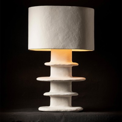 Aarde wit geometrisch papier-maché tafellampje 2