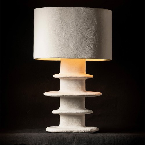 Weiße Tischlampe aus geometrischem Pappmaché Earth