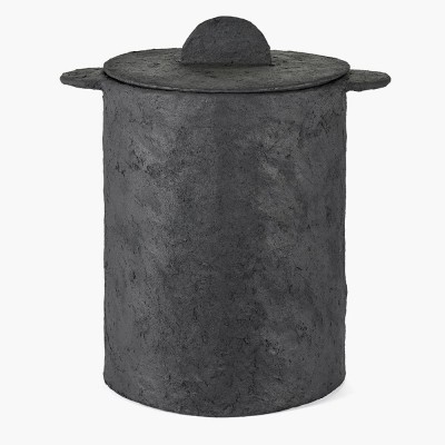 Basket with lid black linen bag paper mache Earth Serax