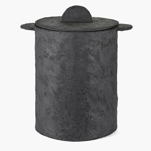 Basket with lid black linen bag paper mache Earth