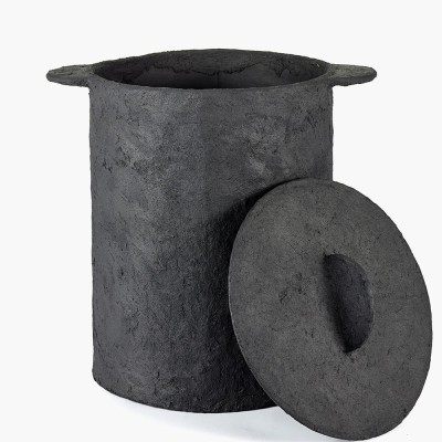 Cesta con tapa bolsa de lino negro papel maché Tierra 2