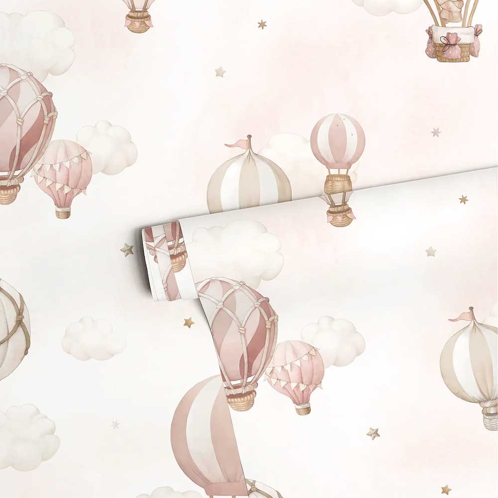 Papier peint - Montgolfières roses SELENE