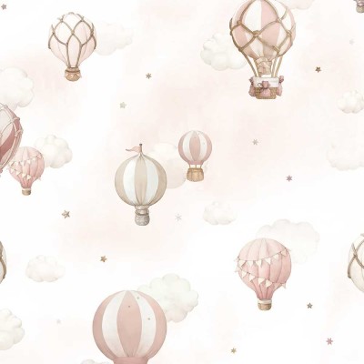 Papier peint - Montgolfières roses SELENE 2