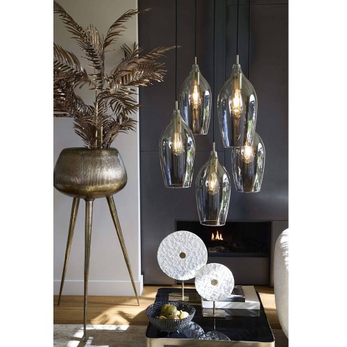 Hanglamp LUKARO antiek brons gerookt glas