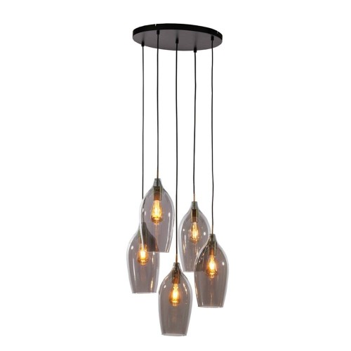 Hanglamp LUKARO antiek brons gerookt glas