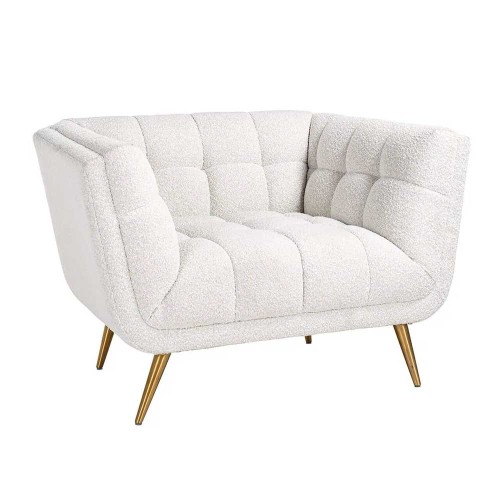 Sillón Huxley Blanco Rizado / Oro Cepillado