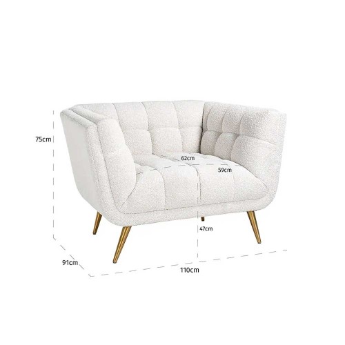 Sillón Huxley Blanco Rizado / Oro Cepillado
