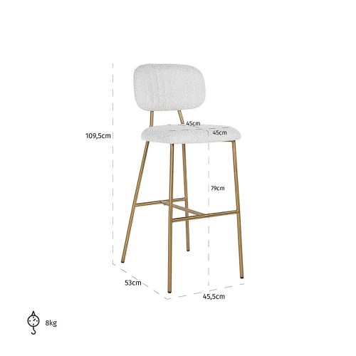 Xenia curly stool white / brushed gold