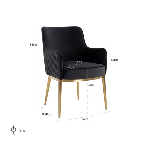 Sedia Breeze in velluto antracite/oro spazzolato