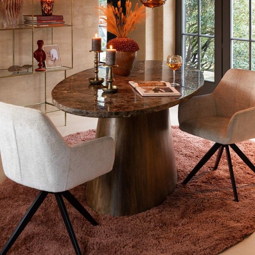 Ovale eettafel marmer/mango hout