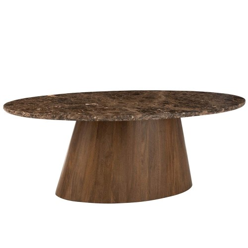 Mesa de comedor ovalada de mármol y madera de mango