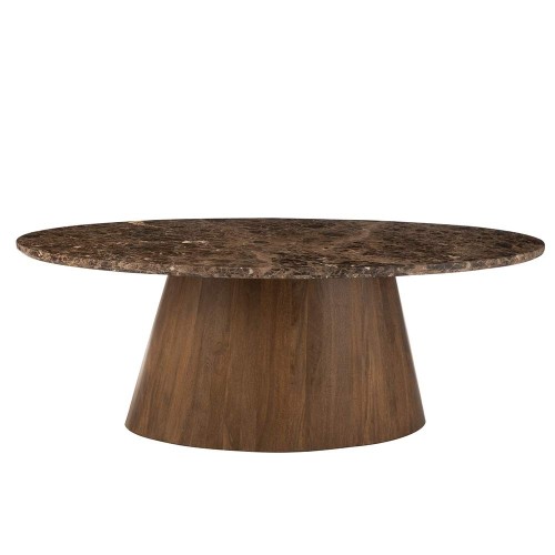 Mesa de comedor ovalada de mármol y madera de mango