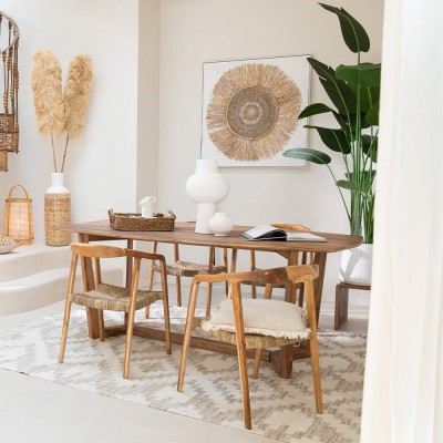 Mesa de comedor Maty madera exótica/ratán natural J-Line