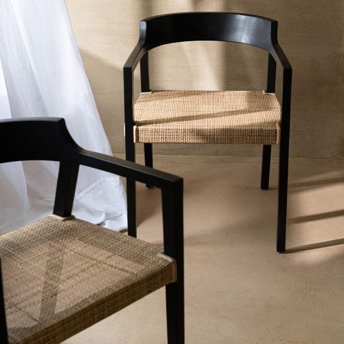 Emma zwart/bruin teak stoel