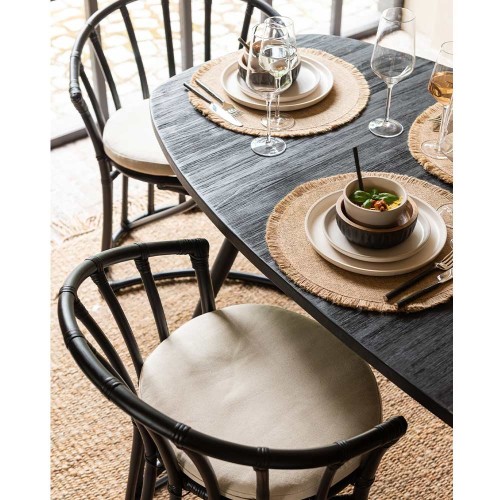 Chaise Rotin/textile - noir