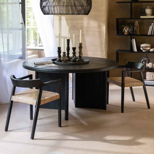 Ronde teak tafel - zwart