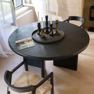 Tavolo rotondo in teak - nero 2