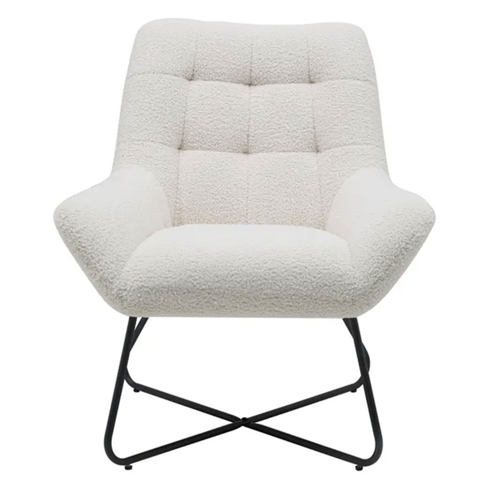Fauteuil Kami tissu effet laine bouclette blanc