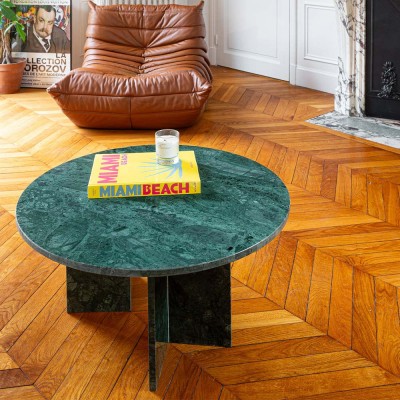Ronde salontafel in smaragdgroen marmer Them