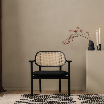 Sillón Titus de roble teñido negro asiento tapizado rizado negro Vincent Sheppard