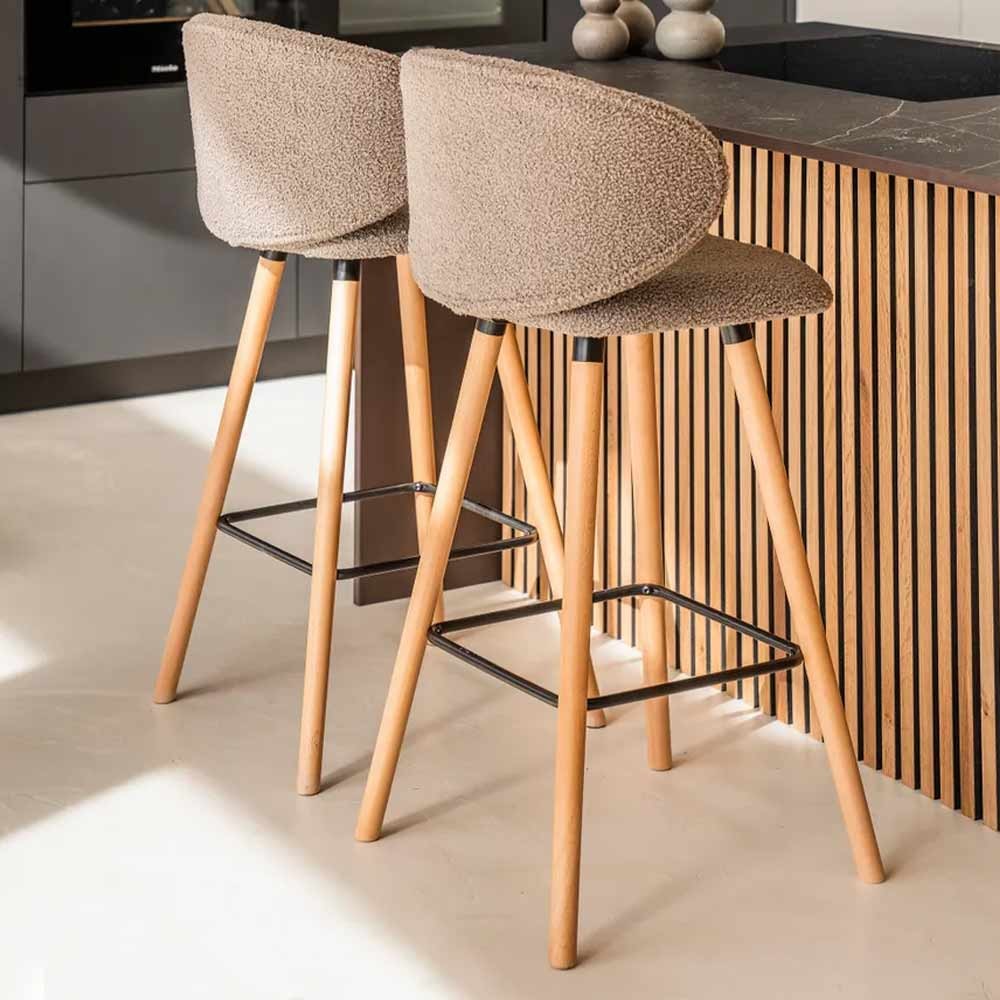 Chaise de bar Tiago tissu effet laine bouclette taupe