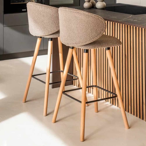 Tiago bar chair in taupe bouclette wool effect fabric